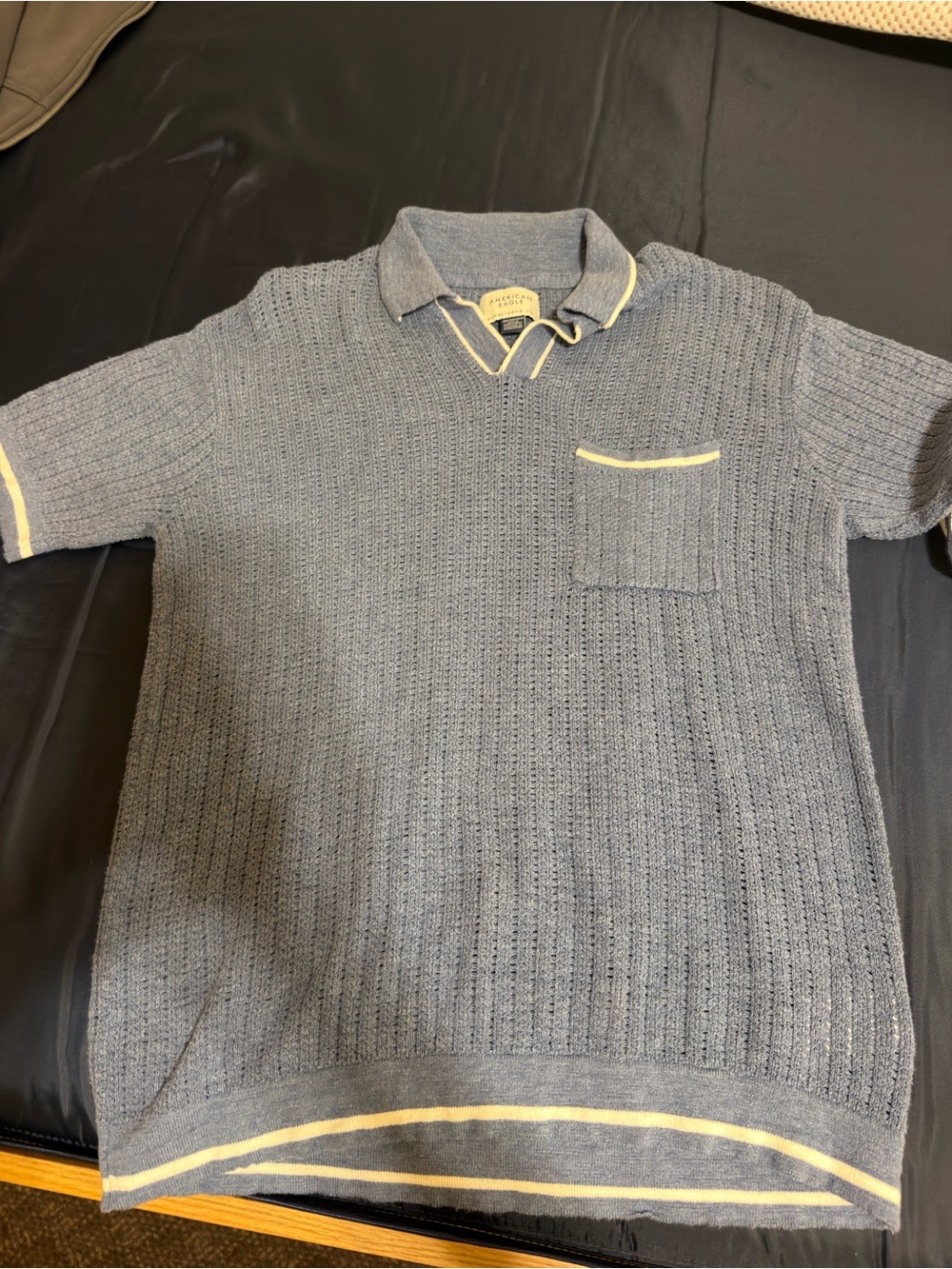 American Eagle Outfitters Blue Knit Polo with Cream Trim